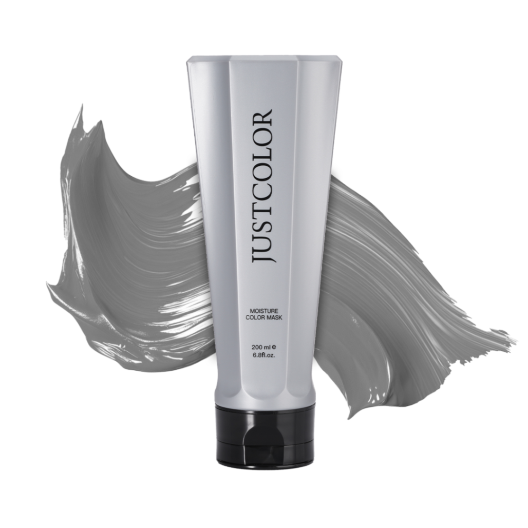 JUSTCOLOR Moisture Color Hair Mask, ash shade with grey paste swatch on white background Main image