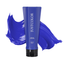 Blue tube of JustColor hair color mask with blue paint swatch on a white background