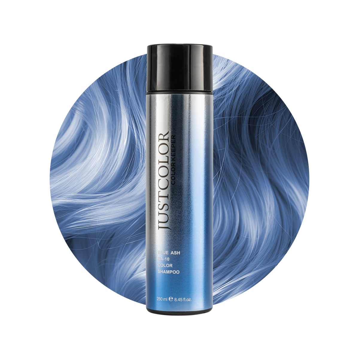 Blue hair color product with a swirling blue  hair texture in the background Main image