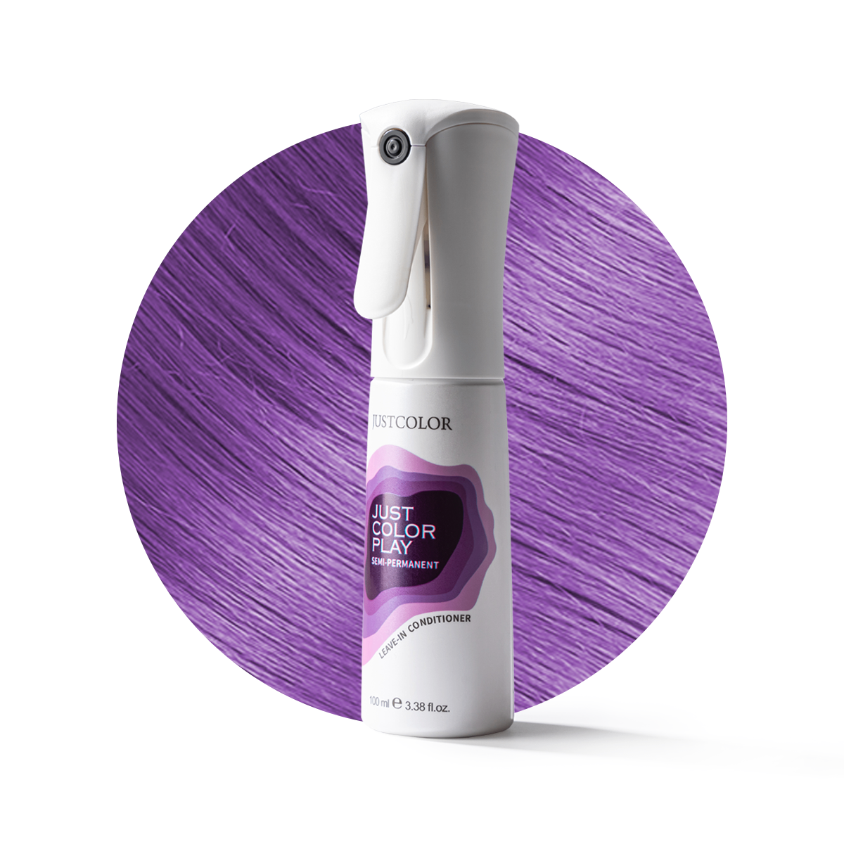 Purple hair color spray bottle with a purple circular background Main image