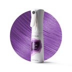 Purple hair color spray bottle with a purple circular background