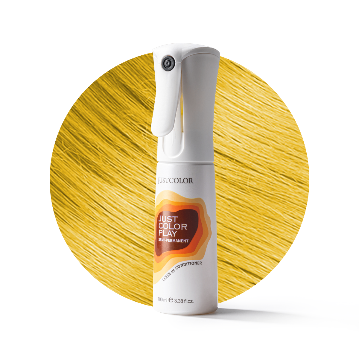 Spray bottle with yellow hair color on a white background